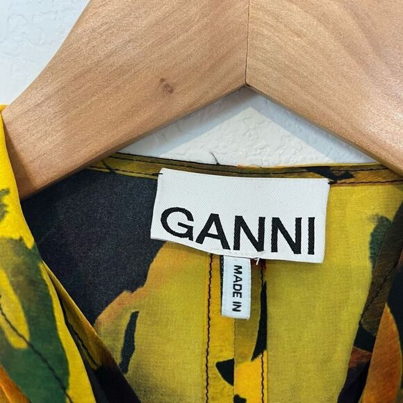 Ganni Silk Mix Multicolor Watercolor Print Midi Dress Women’s 38 US 6 - Picture 6 of 8